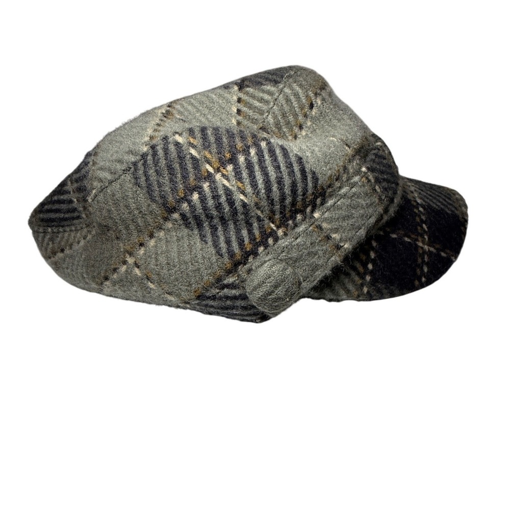 Relativity Cadet Newsboy Cap Plaid Wool Blend One Size Fits Most Button Detail - Picture 3 of 8